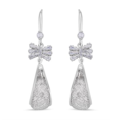 White Cubic Zirconia Dangling Earring with Hook in White Gold Plated 30.00 Ct.
