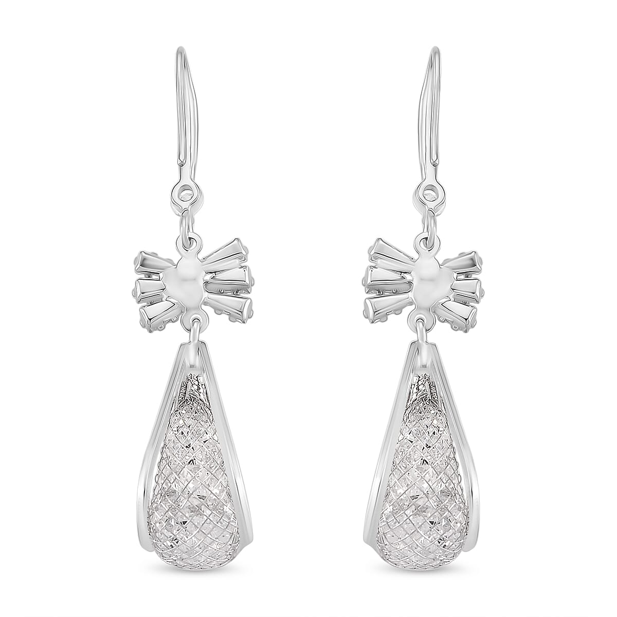 White Cubic Zirconia Dangling Earring with Hook in White Gold Plated 30.00 Ct.