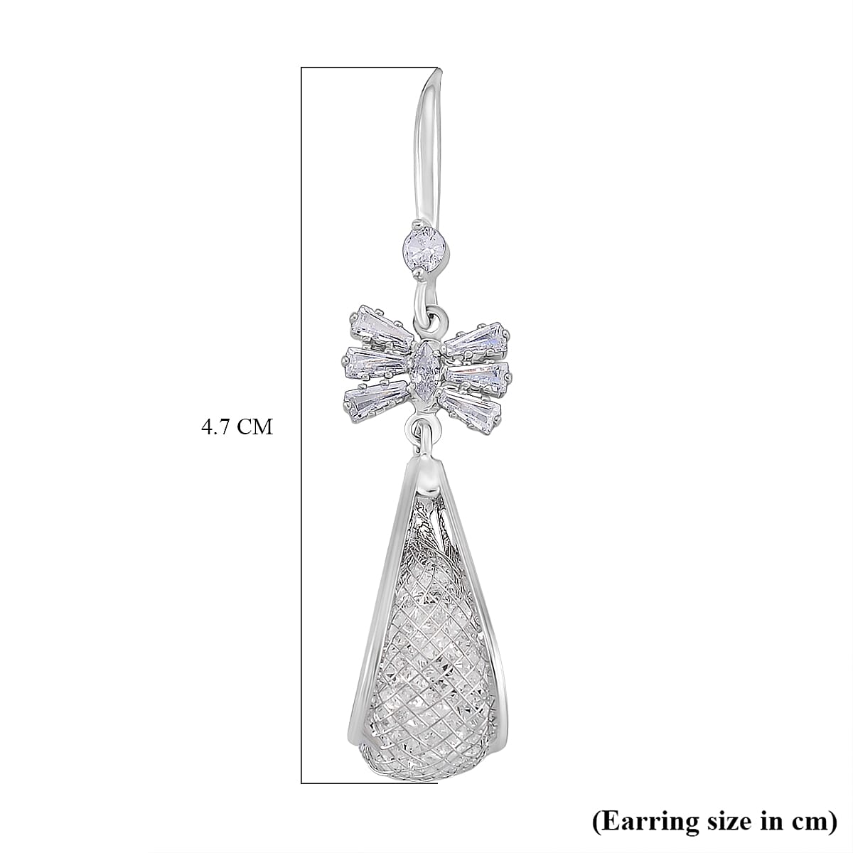 White Cubic Zirconia Dangling Earring with Hook in White Gold Plated 30.00 Ct.