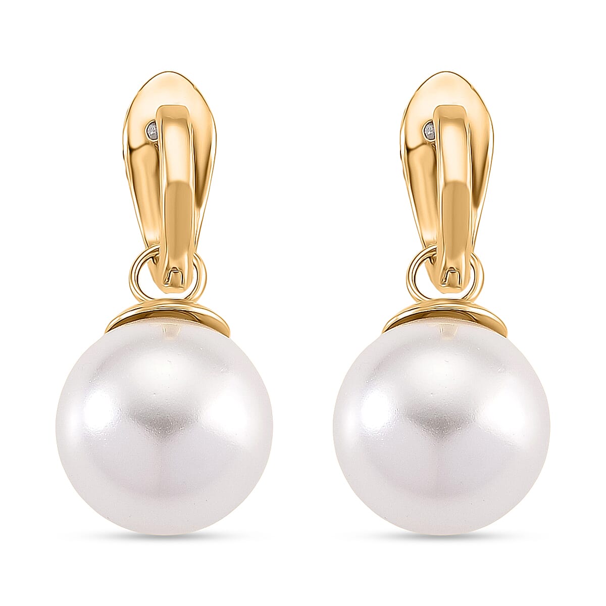 White Cubic Zirconia, Green Cubic Zirconia & White Shell Pearl Dangling Earring Cum Pendent with Clasp in Yellow Gold Plated