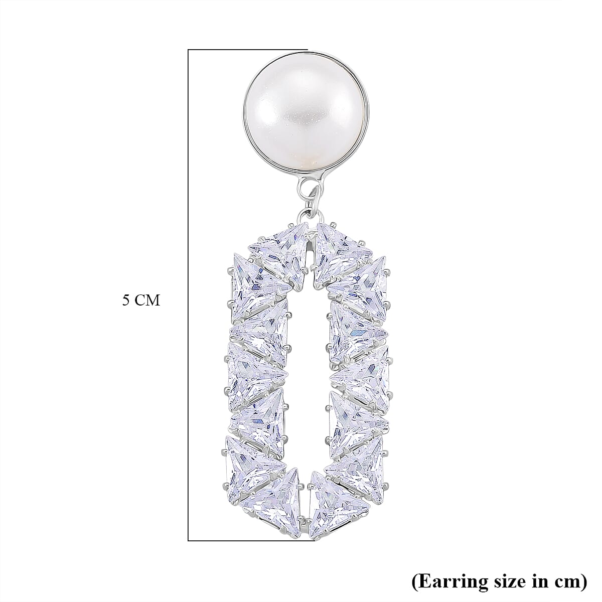 White Cubic Zirconia & White Shell Pearl Dangling Earring with Push Back in Silver Plated 8.01 Ct.