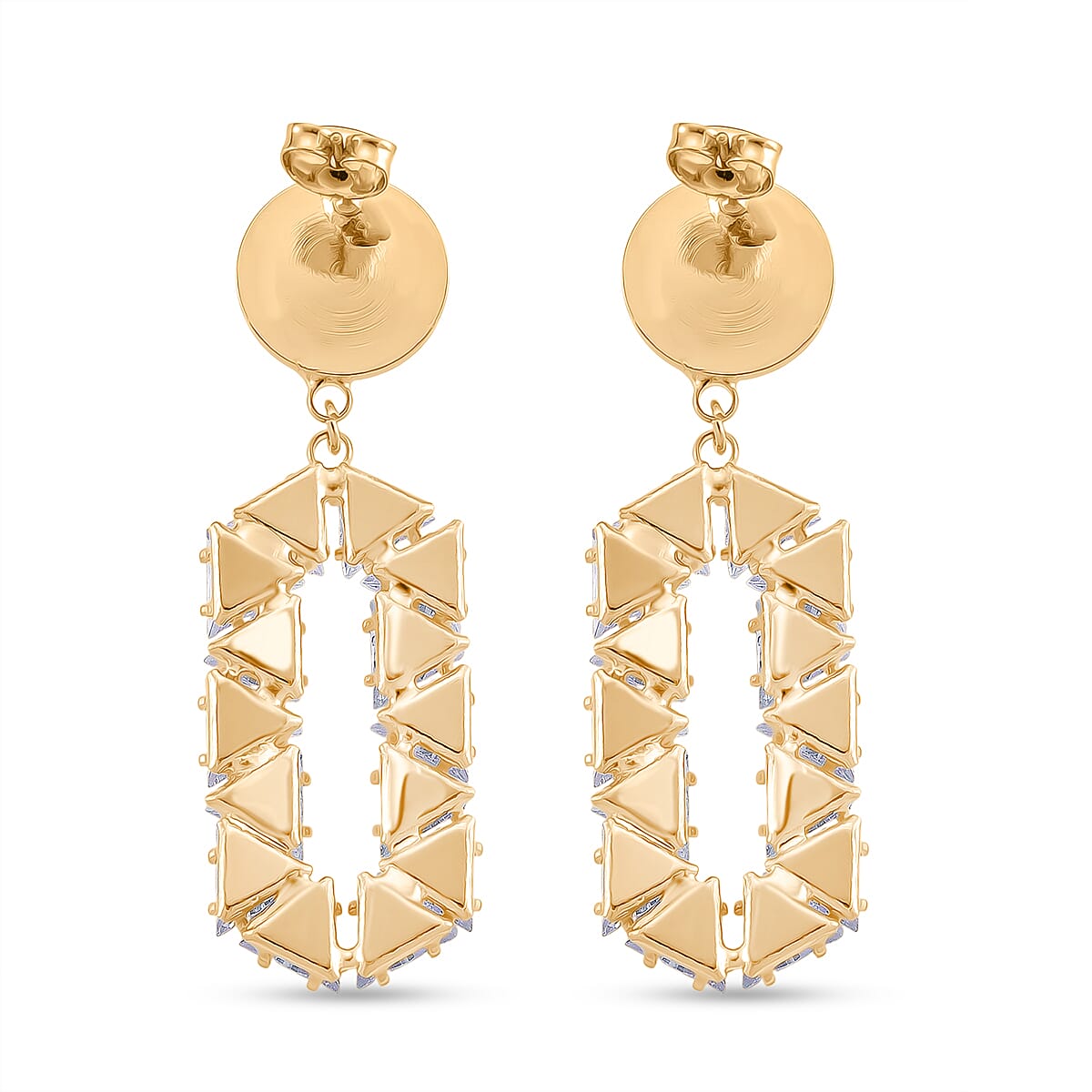 White Cubic Zirconia & White Shell Pearl Dangling Earring with Push Back in Yellow Gold Plated 8.01 Ct.
