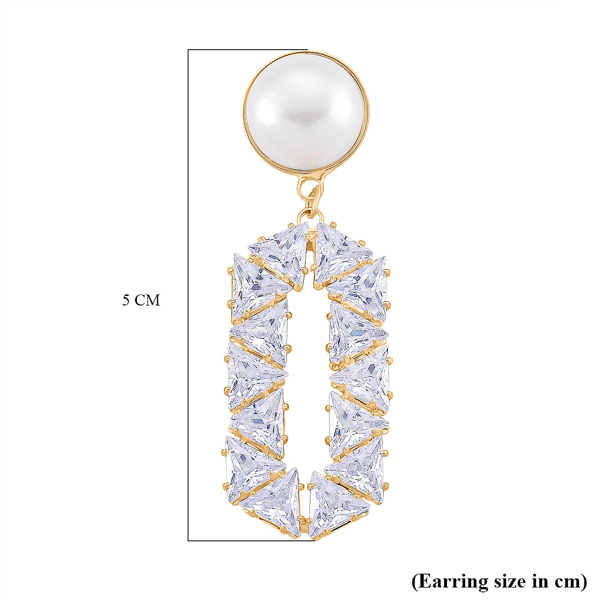White Cubic Zirconia & White Shell Pearl Dangling Earring with Push Back in Yellow Gold Plated 8.01 Ct.