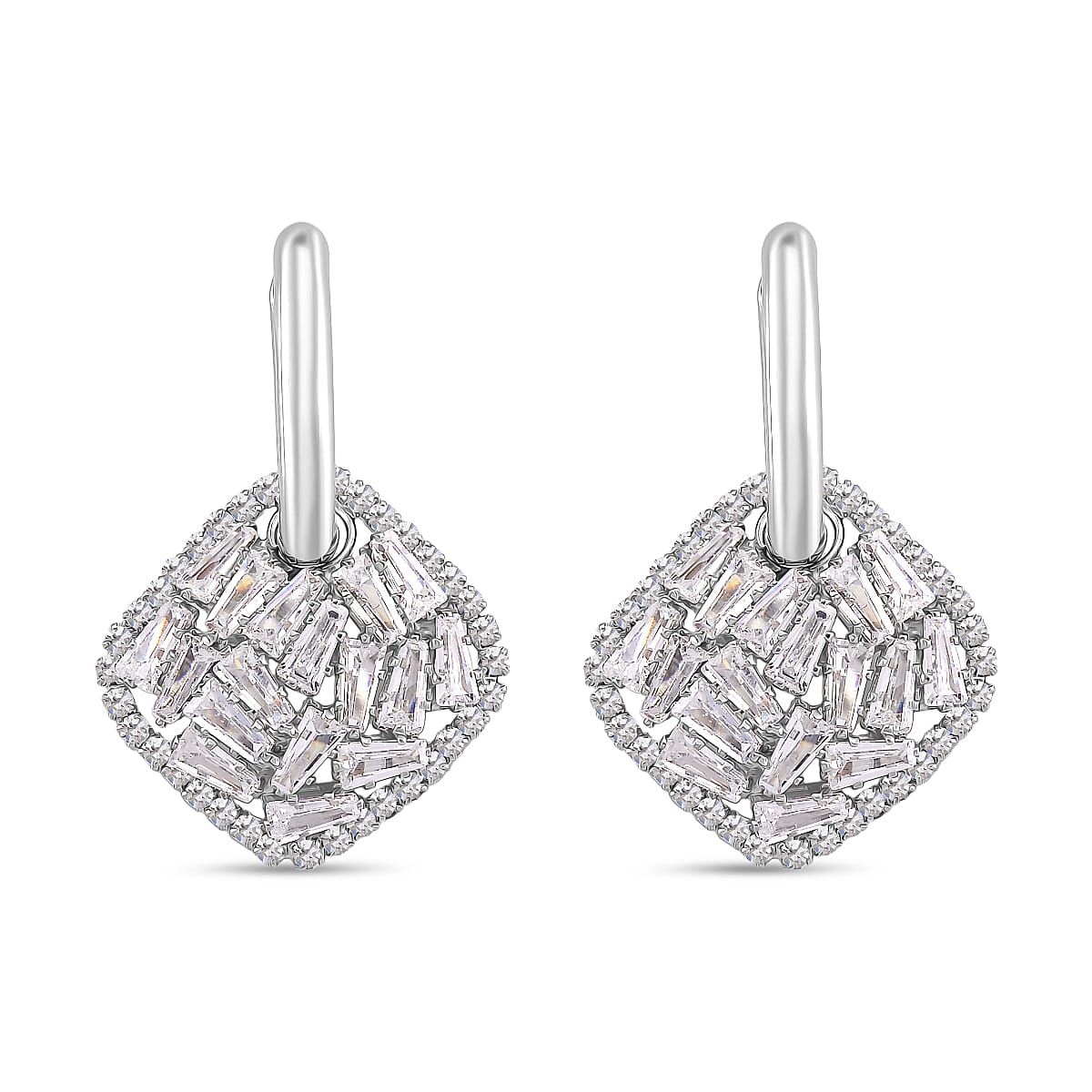 White Cubic Zirconia Dangling Earring Cum Pendant with Clasp in White Gold Plated 6.00 Ct.