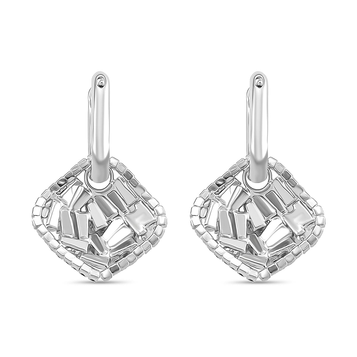 White Cubic Zirconia Dangling Earring Cum Pendant with Clasp in White Gold Plated 6.00 Ct.