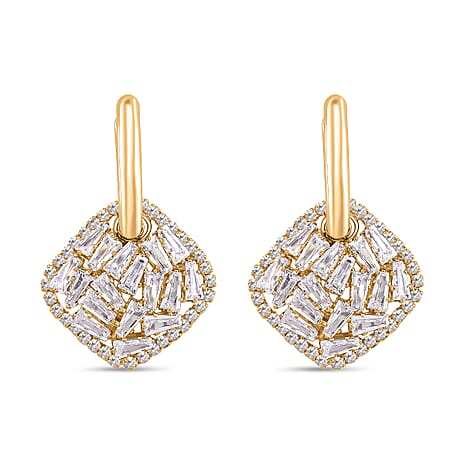 White Cubic Zirconia Dangling Earring Cum Pendent with Clasp in Yellow Gold Plated 6.00 Ct.