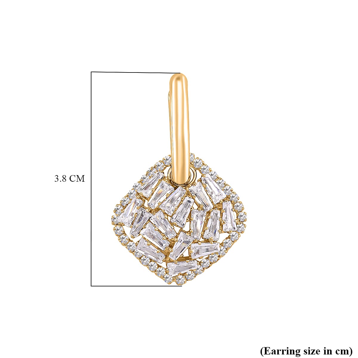 White Cubic Zirconia Dangling Earring Cum Pendent with Clasp in Yellow Gold Plated 6.00 Ct.