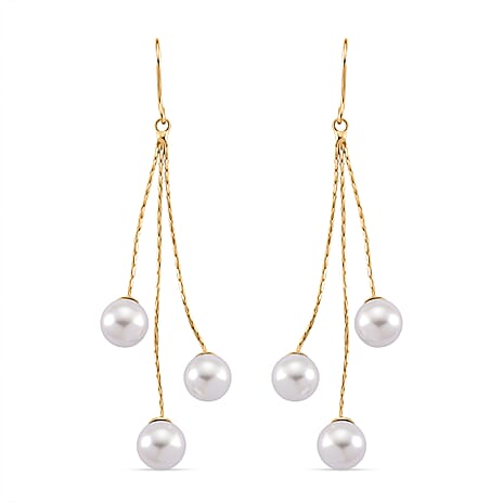 White Shell Pearl Dangling Earring with Pin Post in Yellow Gold Plated