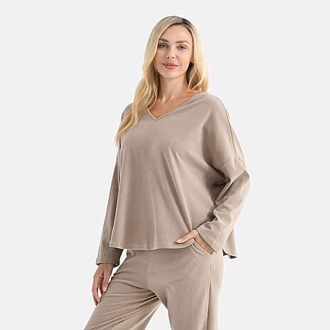 - Maisi V-Neck Casual Top (Size L) - Brown