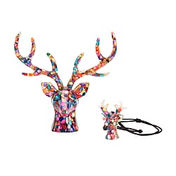 Set Of 2 - Amethyst, Resin Reindeer Christmas Decor & Amethyst Mini Reindeer Necklace (Size 28 Adjustable)