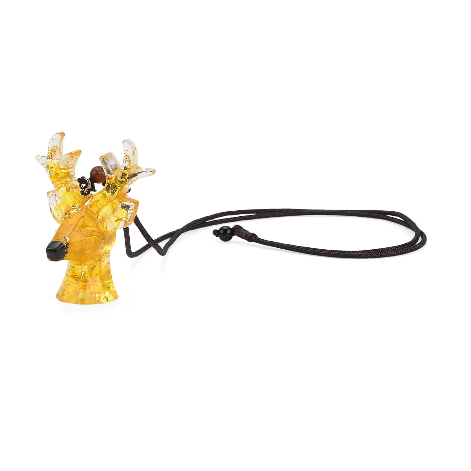 Set of 2 Citrine Resin Reindeer Christmas Decor & Amber Deer Head Necklace (Size 28 Adjustable) - Yellow
