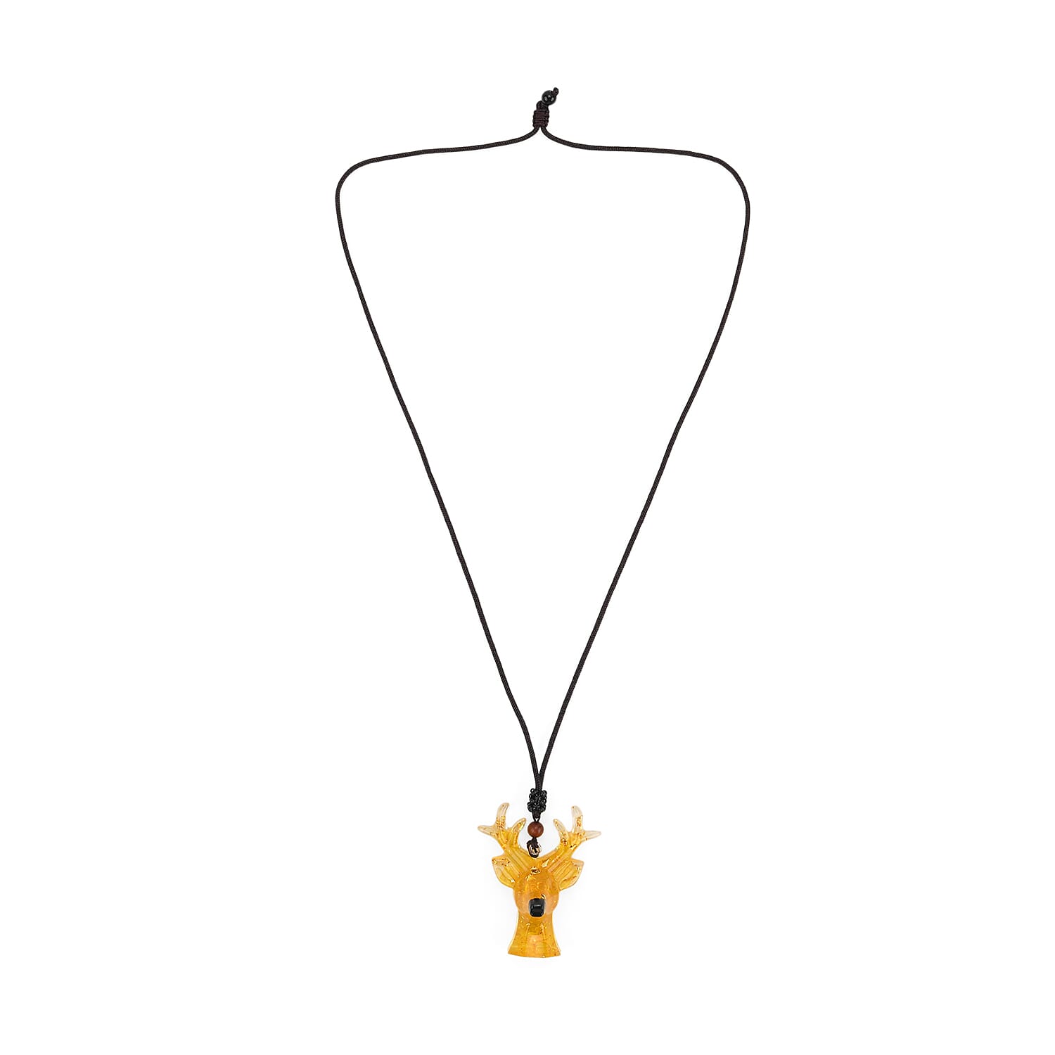 Set of 2 Citrine Resin Reindeer Christmas Decor & Amber Deer Head Necklace (Size 28 Adjustable) - Yellow