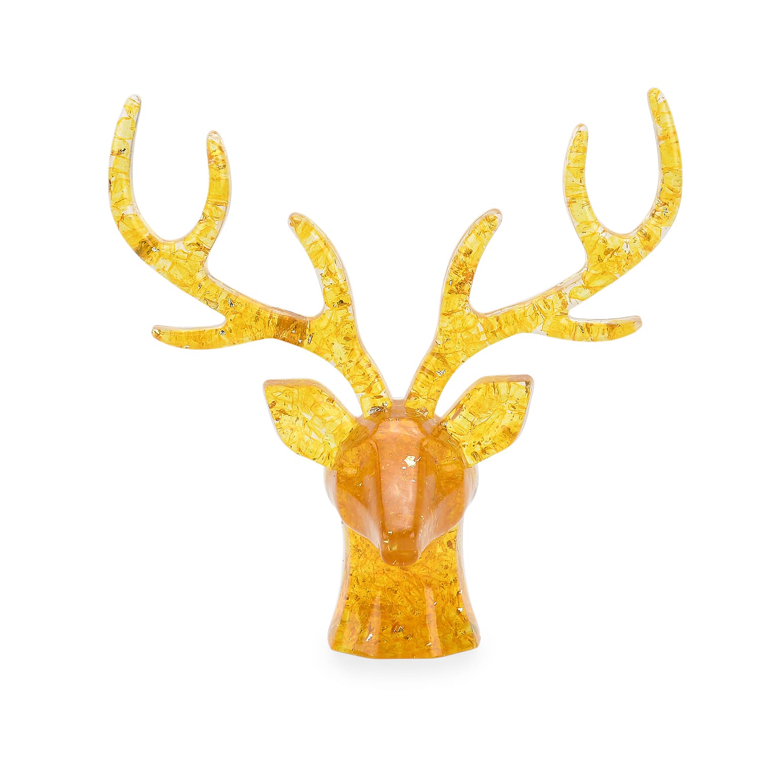 Set of 2 Citrine Resin Reindeer Christmas Decor & Amber Deer Head Necklace (Size 28 Adjustable) - Yellow