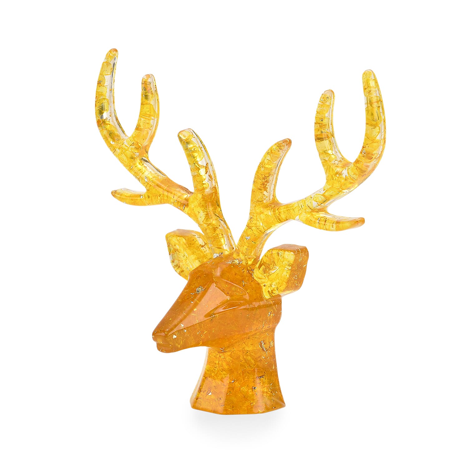 Set of 2 Citrine Resin Reindeer Christmas Decor & Amber Deer Head Necklace (Size 28 Adjustable) - Yellow