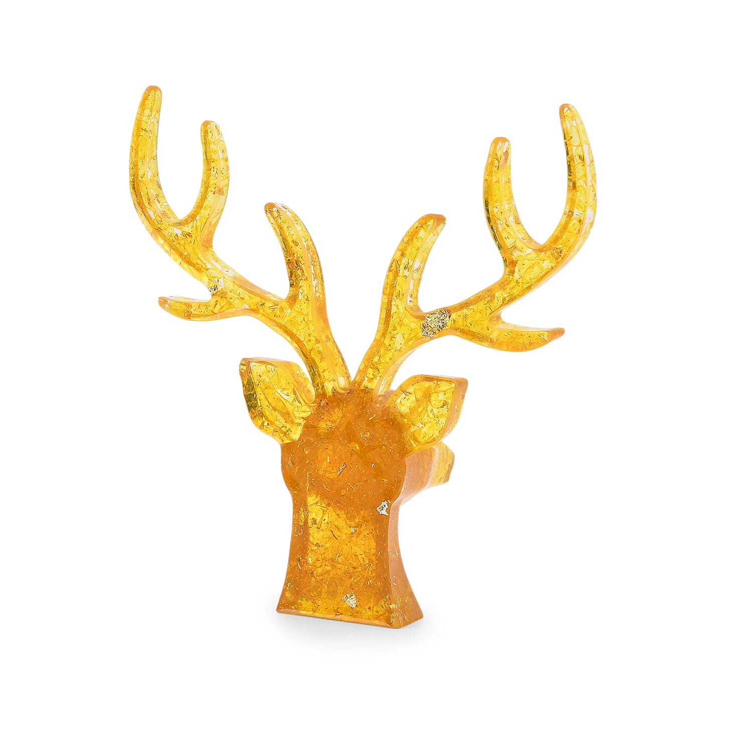 Set of 2 Citrine Resin Reindeer Christmas Decor & Amber Deer Head Necklace (Size 28 Adjustable) - Yellow