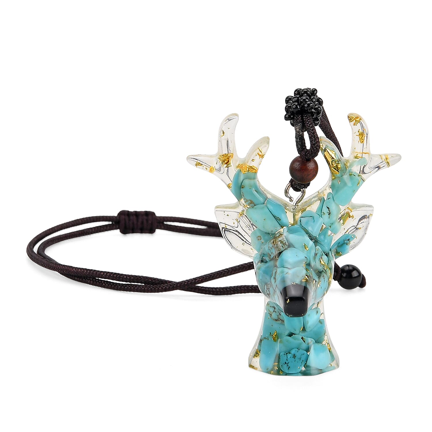 Set Of 2 - Turquoise Reindeer Christmas Decor & Amber Deer Head Necklace (Size 28 Adjustable) - Light Blue