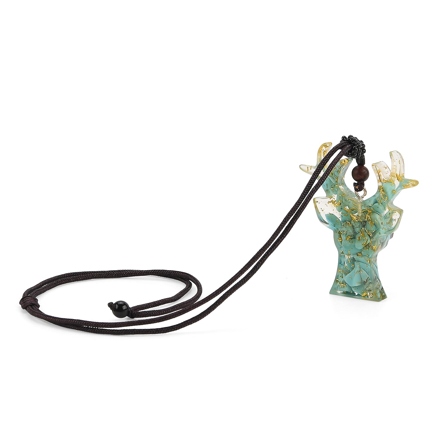 Set Of 2 - Turquoise Reindeer Christmas Decor & Amber Deer Head Necklace (Size 28 Adjustable) - Light Blue