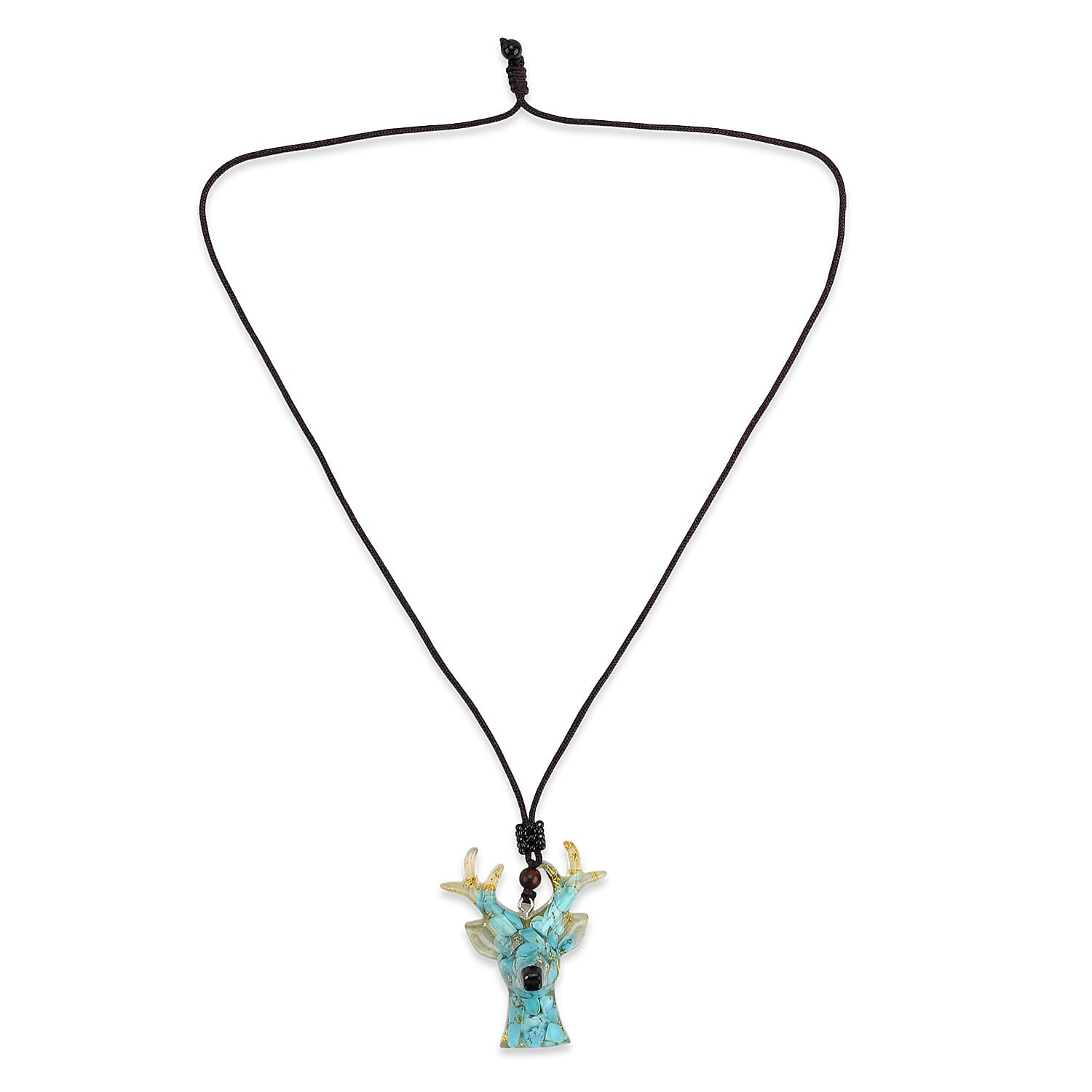 Set Of 2 - Turquoise Reindeer Christmas Decor & Amber Deer Head Necklace (Size 28 Adjustable) - Light Blue