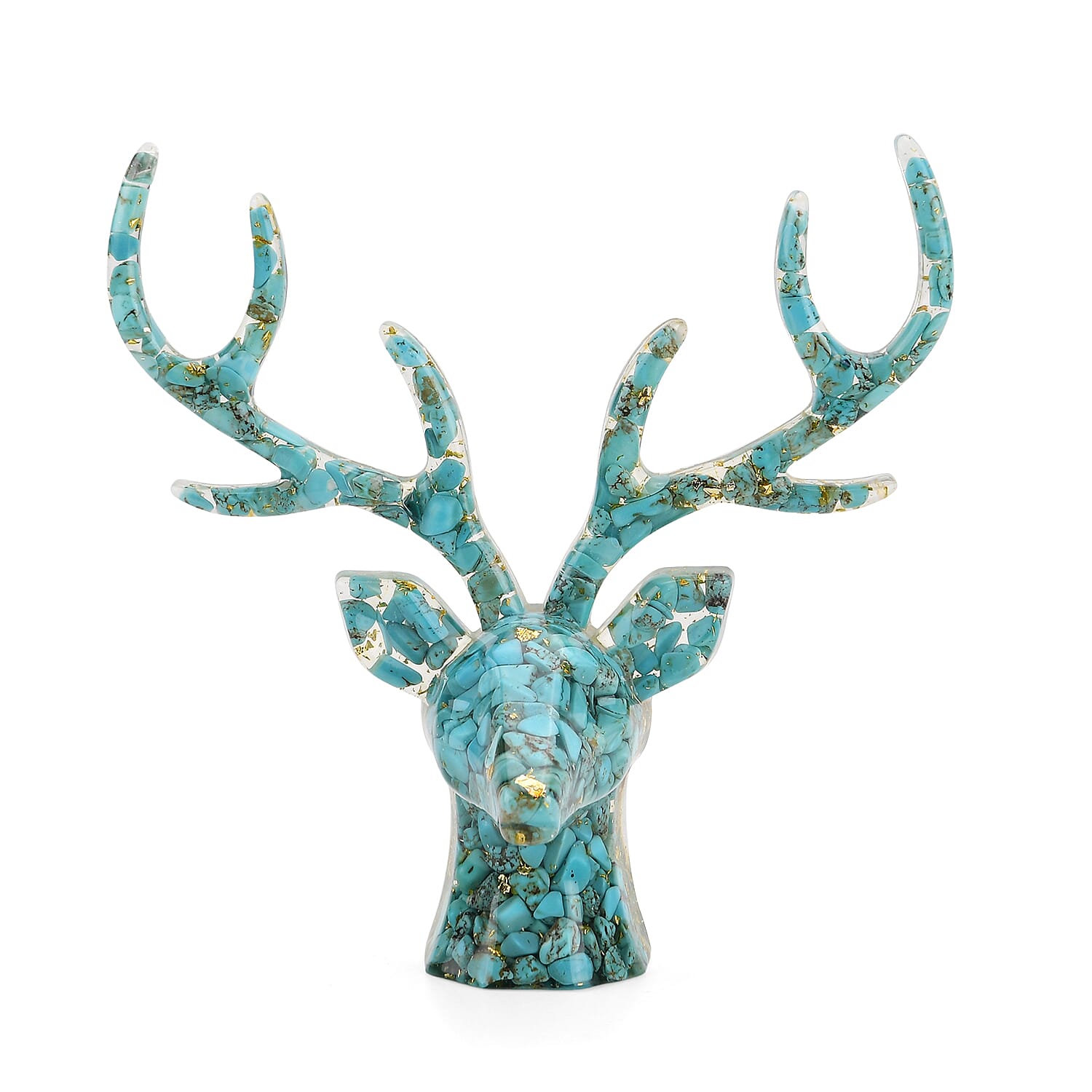 Set Of 2 - Turquoise Reindeer Christmas Decor & Amber Deer Head Necklace (Size 28 Adjustable) - Light Blue