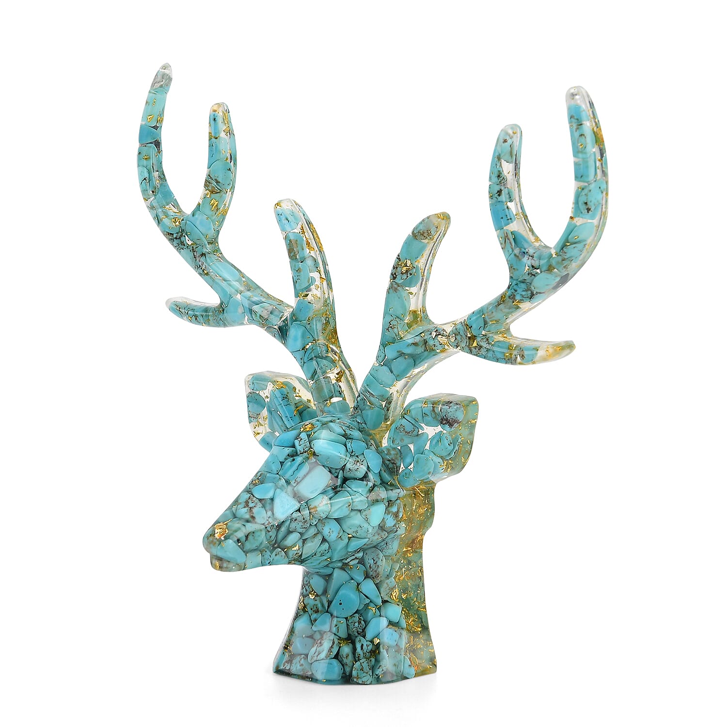 Set Of 2 - Turquoise Reindeer Christmas Decor & Amber Deer Head Necklace (Size 28 Adjustable) - Light Blue