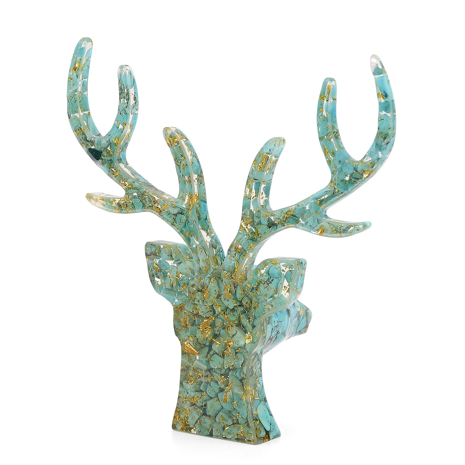 Set Of 2 - Turquoise Reindeer Christmas Decor & Amber Deer Head Necklace (Size 28 Adjustable) - Light Blue