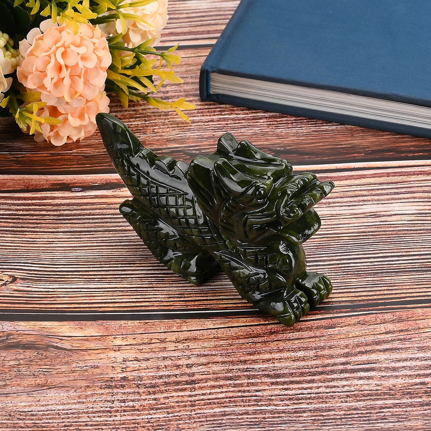 Limited Edition Handcrafted Serpentine Dragon Figurine Symbolizes Power, Strength, and Protection - Green