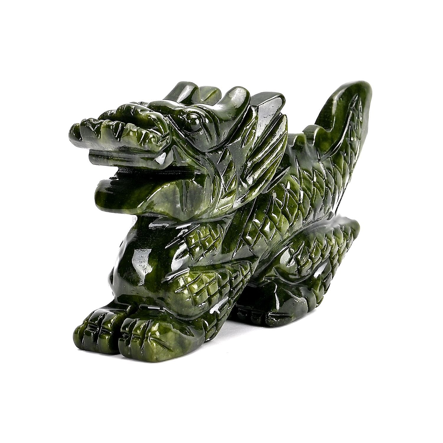 Limited Edition Handcrafted Serpentine Dragon Figurine Symbolizes Power, Strength, and Protection - Green
