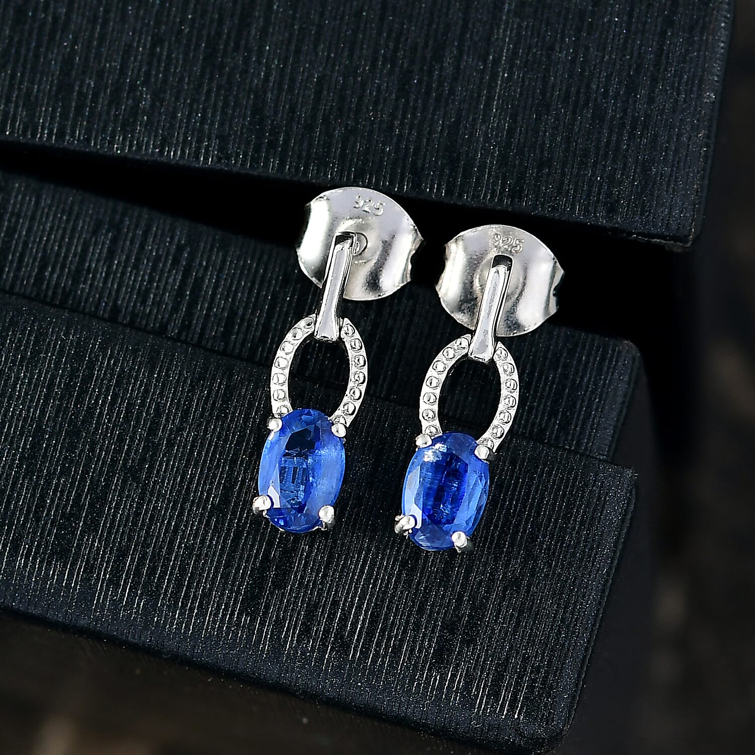 Natural Kashmir Kyanite Dangling Earring in Platinum Overlay Sterling Silver 1.16 Ct.