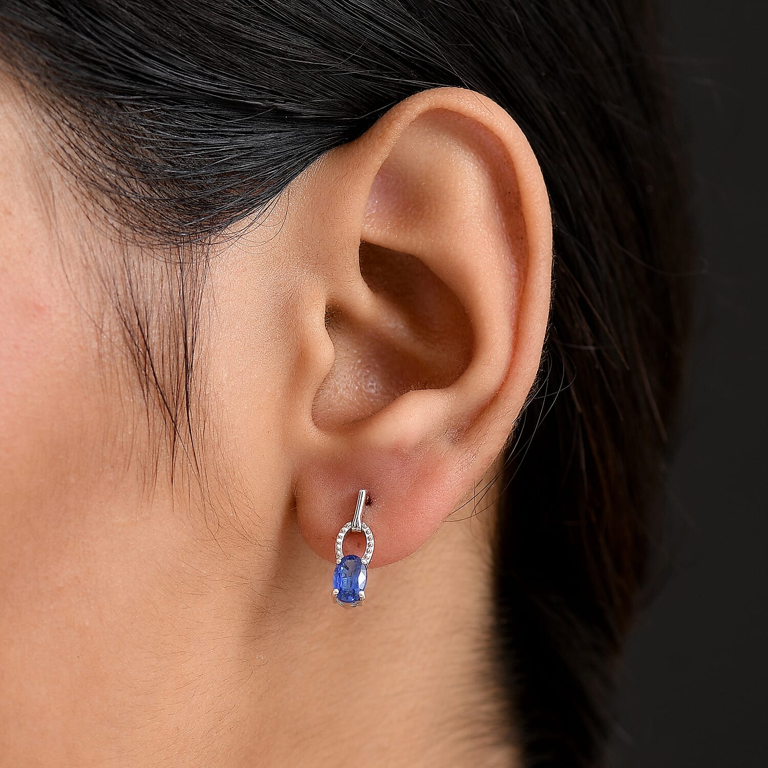 Natural Kashmir Kyanite Dangling Earring in Platinum Overlay Sterling Silver 1.16 Ct.