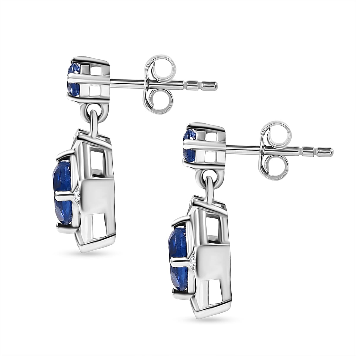 Natural Kashmir Kyanite & Zircon Solitaire Stud Push Post Earring in Platinum Overlay Sterling Silver 2.49 Ct.