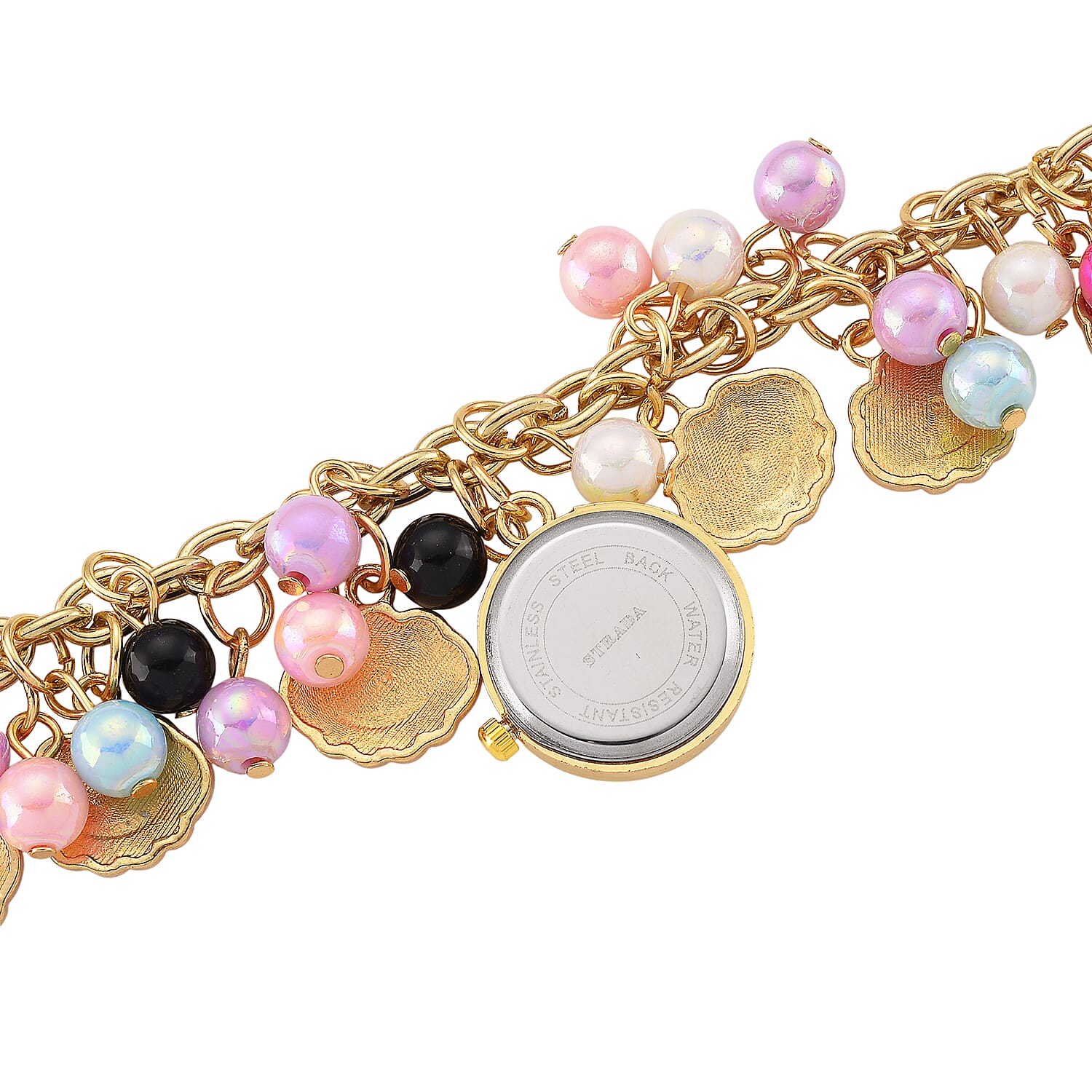 STRADA PC21S Japan Movement Water Resistant Gold Dial Watch with Orange Enamel Pumpkin Charm Chain Strap