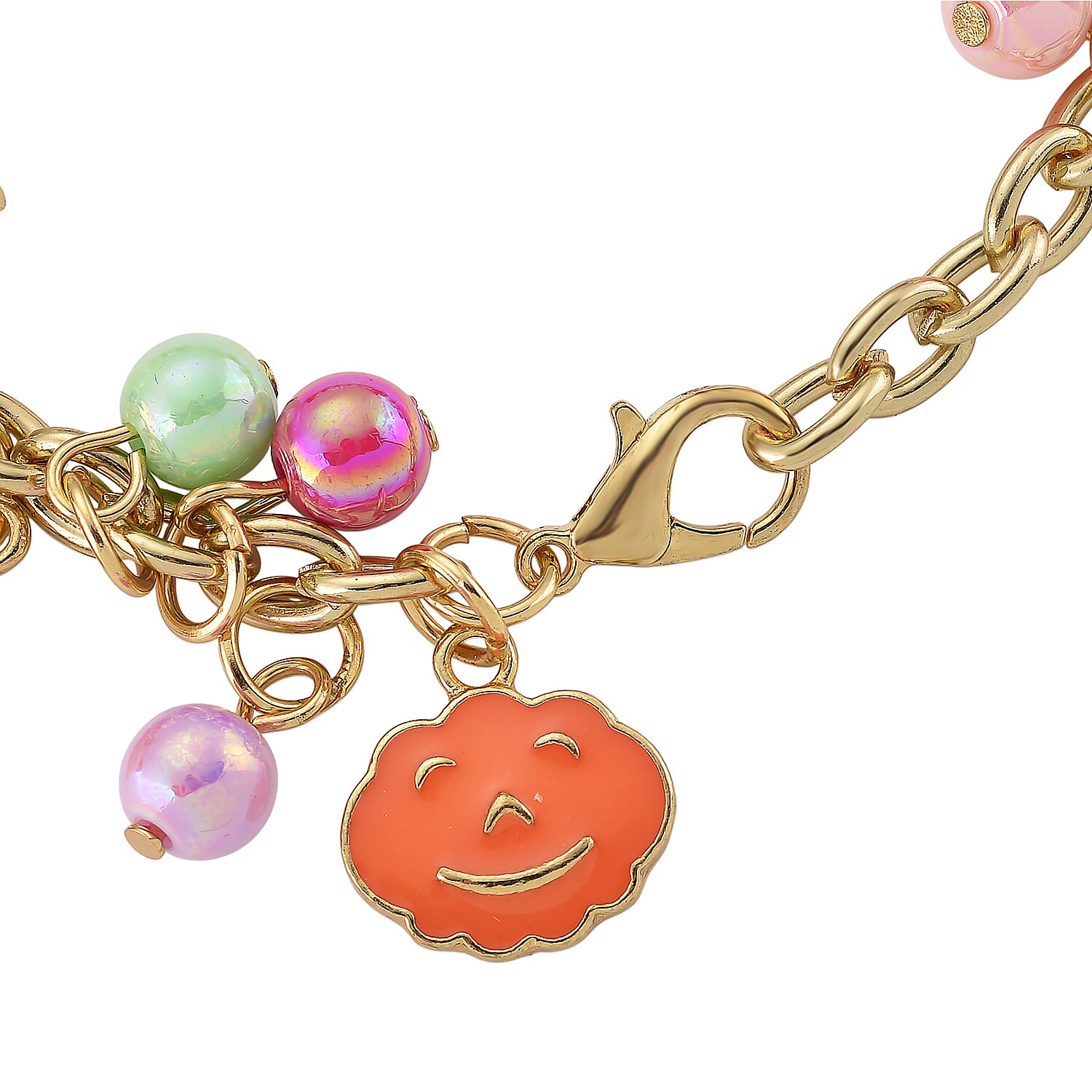 STRADA PC21S Japan Movement Water Resistant Gold Dial Watch with Orange Enamel Pumpkin Charm Chain Strap