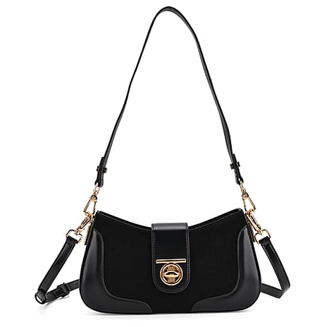 THE EPITOME OF LUXURY - Valisseire 100% Genuine Exquisite Leather Baguette Style Crossbody Bag - Black
