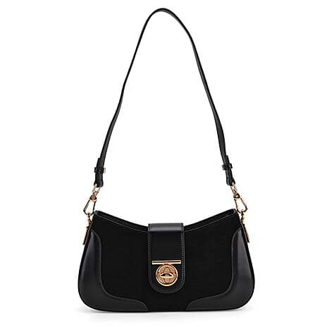 THE EPITOME OF LUXURY - Valisseire 100% Genuine Exquisite Leather Baguette Style Crossbody Bag - Black