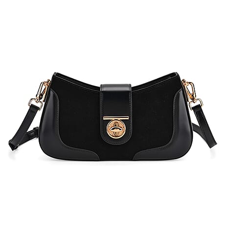 THE EPITOME OF LUXURY - Valisseire 100% Genuine Exquisite Leather Baguette Style Crossbody Bag - Black