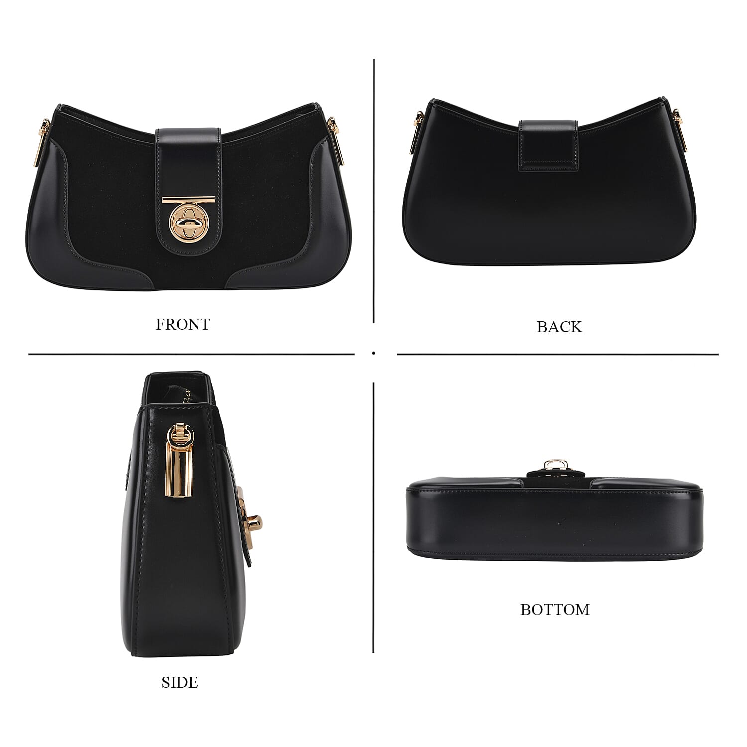 THE EPITOME OF LUXURY - Valisseire 100% Genuine Exquisite Leather Baguette Style Crossbody Bag - Black