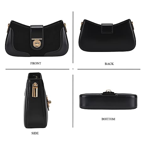 THE EPITOME OF LUXURY - Valisseire 100% Genuine Exquisite Leather Baguette Style Crossbody Bag - Black