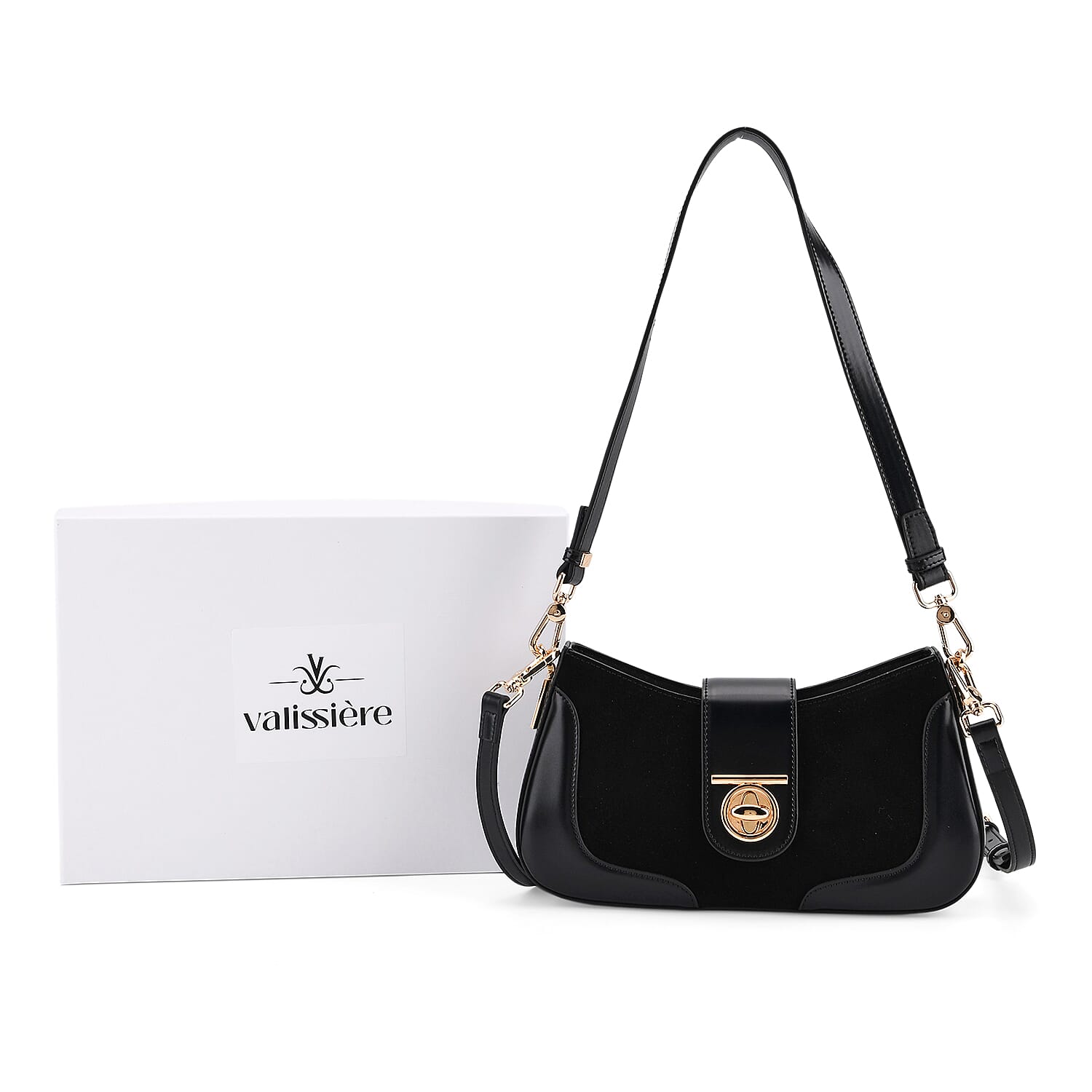 THE EPITOME OF LUXURY - Valisseire 100% Genuine Exquisite Leather Baguette Style Crossbody Bag - Black