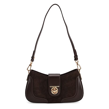 THE EPITOME OF LUXURY - Valisseire 100% Genuine Exquisite Leather Baguette Style Crossbody Bag - Coffee