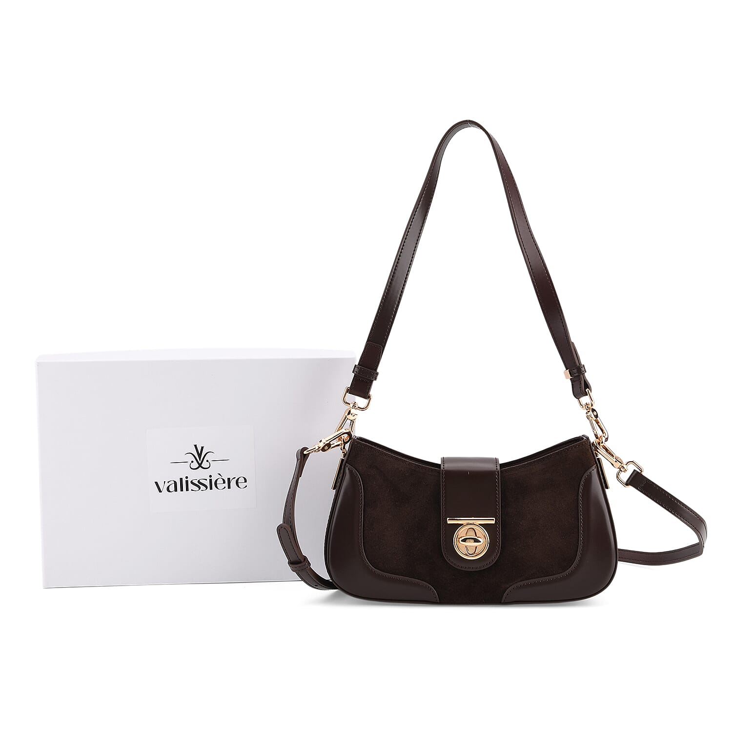 THE EPITOME OF LUXURY - Valisseire 100% Genuine Exquisite Leather Baguette Style Crossbody Bag - Coffee