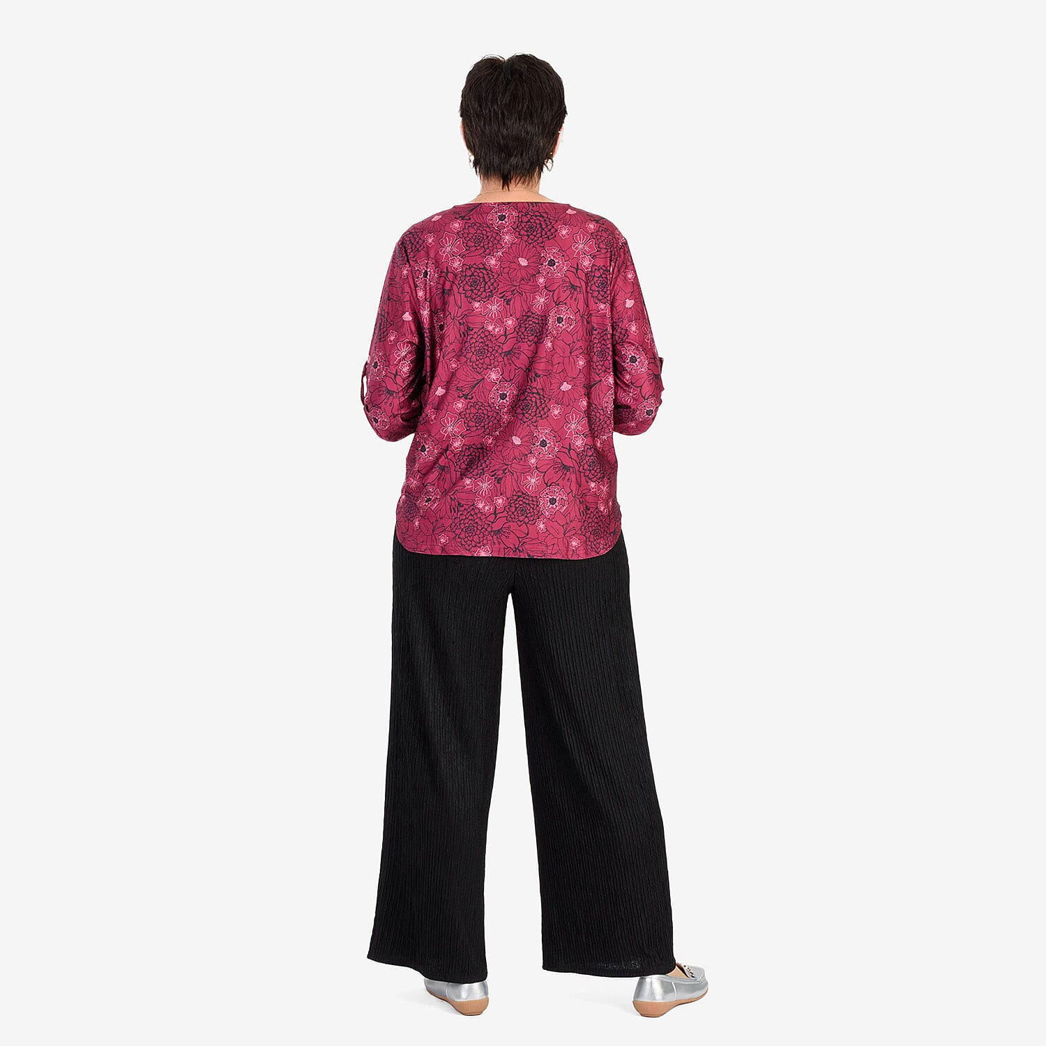 & Maisi Soft Touch Printed Diamontee Zip Blouse 