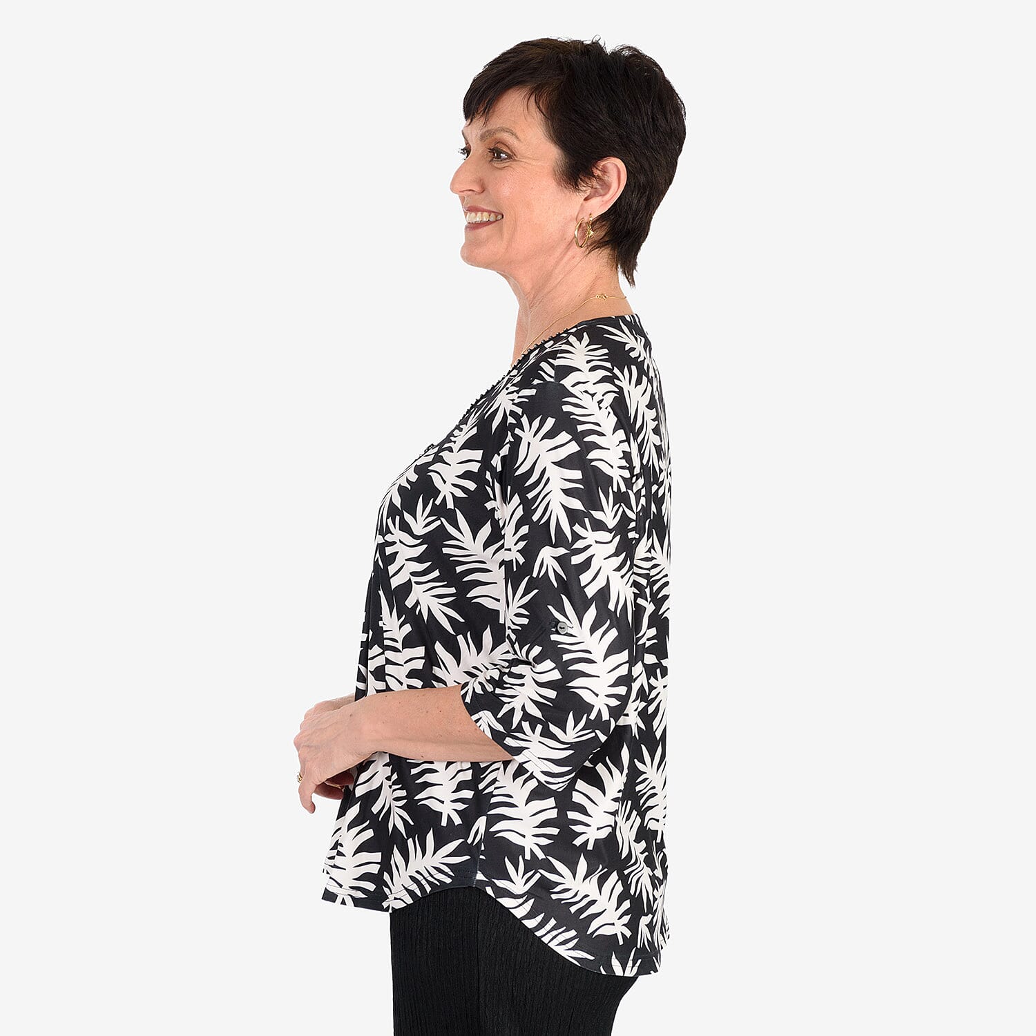 & Maisi Soft Touch Printed Diamontee Zip Blouse 