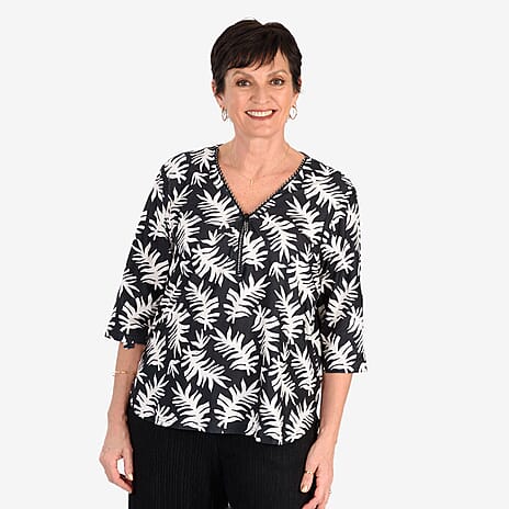 - Maisi Soft Touch Printed Diamontee Zip Blouse (Size S) - BLACK