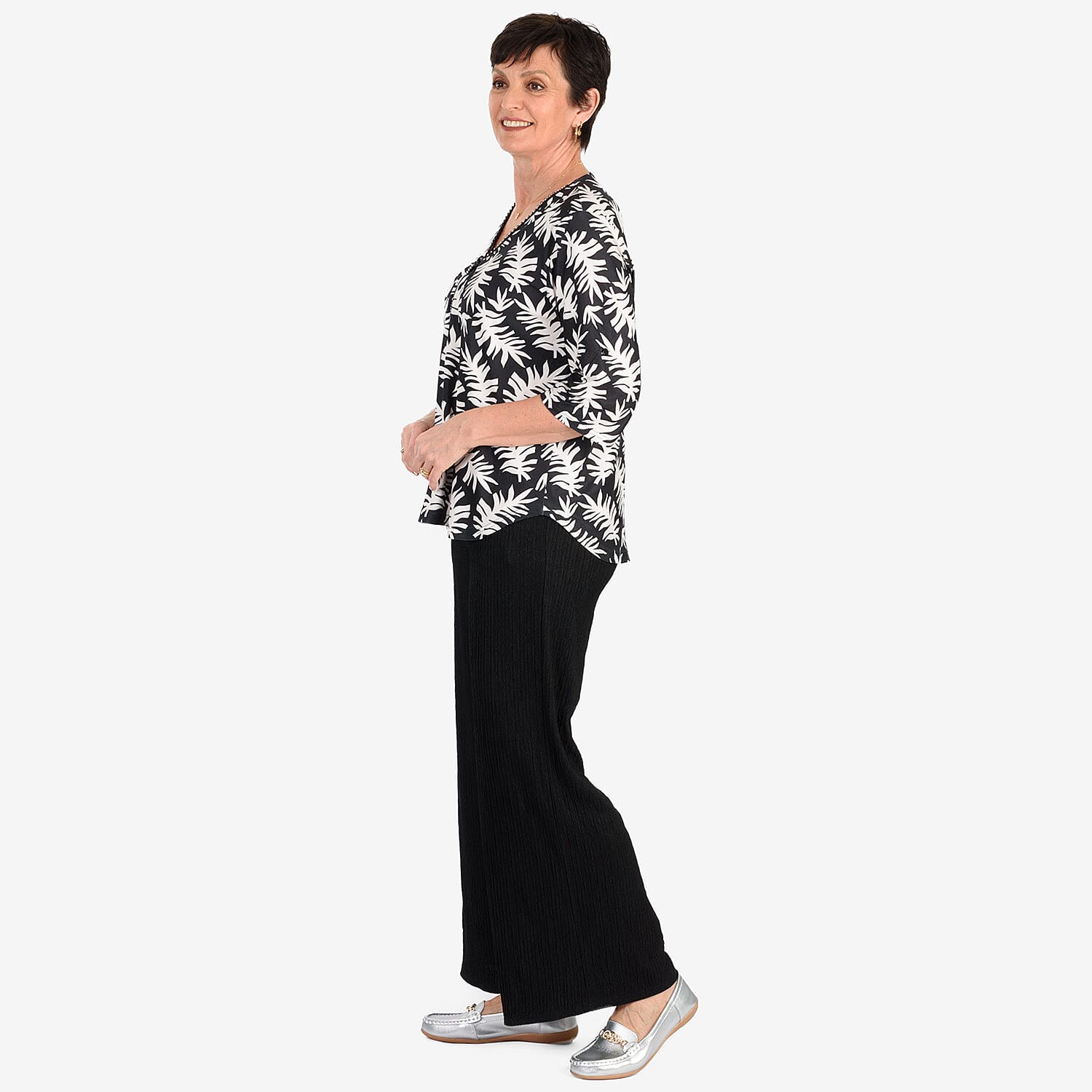 & Maisi Soft Touch Printed Diamontee Zip Blouse 