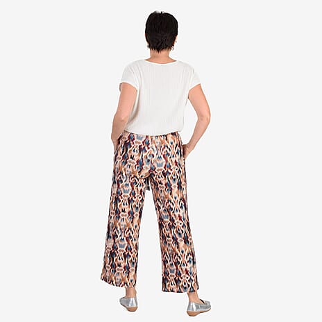 - Maisi Soft Touch Printed Belted Wide Leg Trouser (Size M) - BEIGE