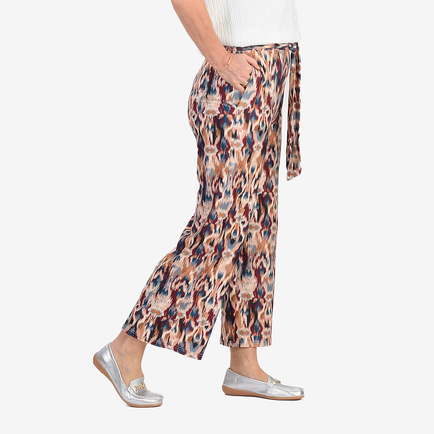 & Maisi Soft Touch Printed Belted Wide Leg Trouser 