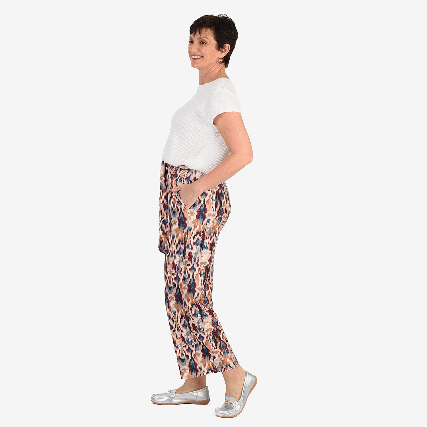 & Maisi Soft Touch Printed Belted Wide Leg Trouser 
