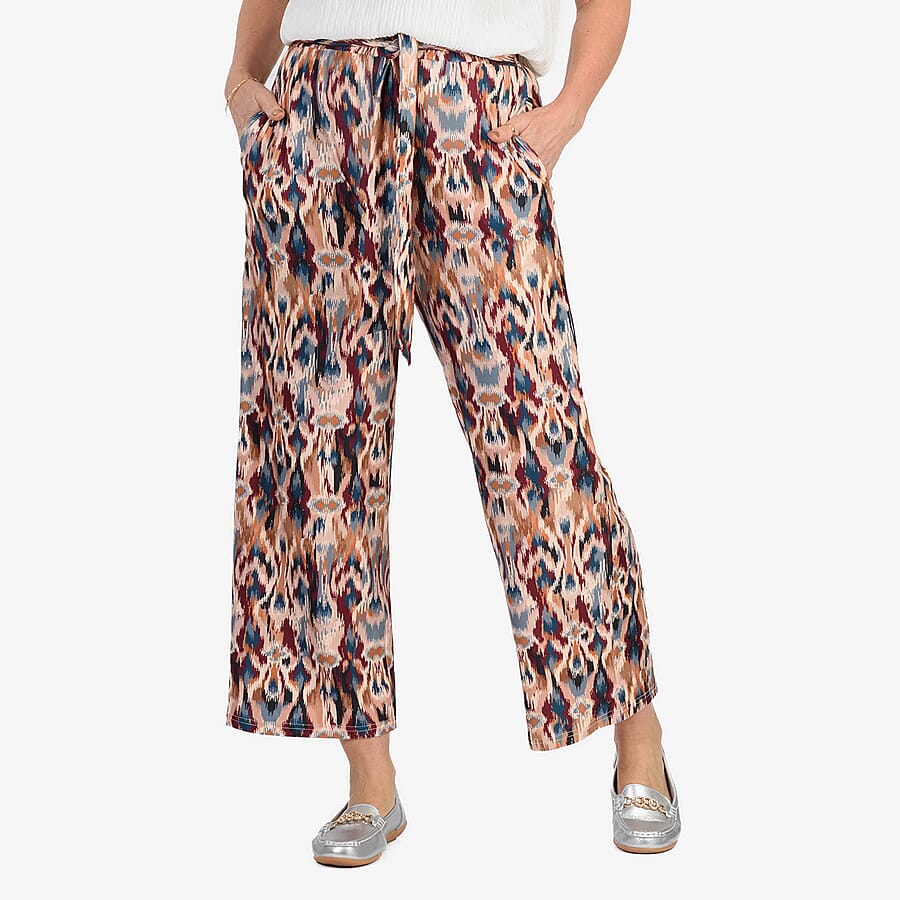 - Maisi Soft Touch Printed Belted Wide Leg Trouser (Size XL) - BEIGE