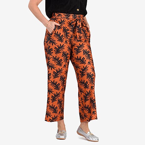 - Maisi Soft Touch Printed Belted Wide Leg Trouser (Size L) - RUST