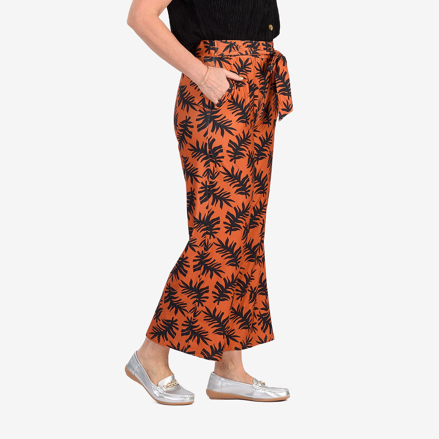 & Maisi Soft Touch Printed Belted Wide Leg Trouser 